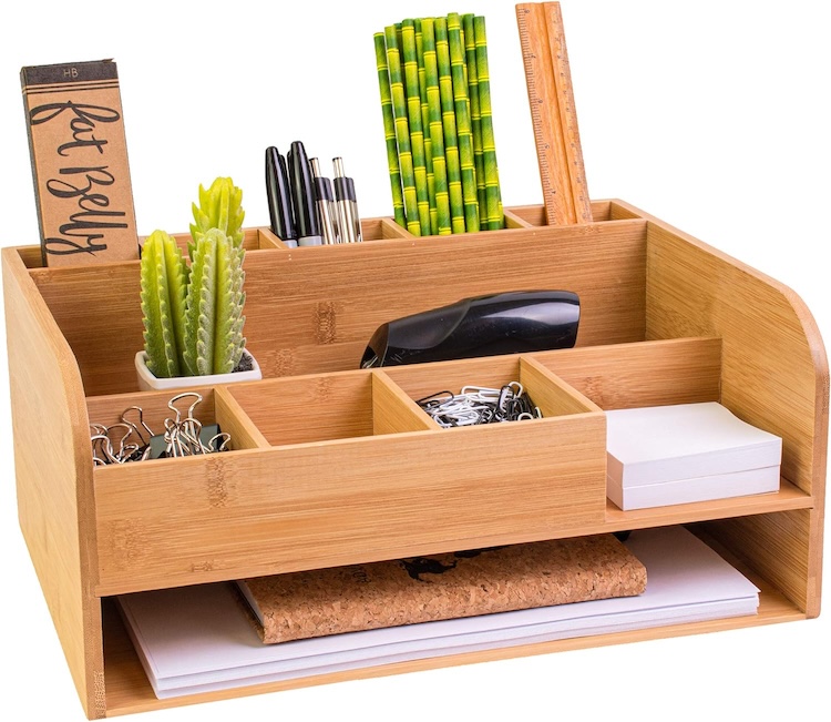 Home Office Desk Organizer with clips, paper, pencils and ruler