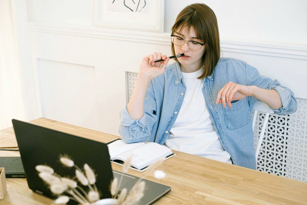 Young woman working in home office